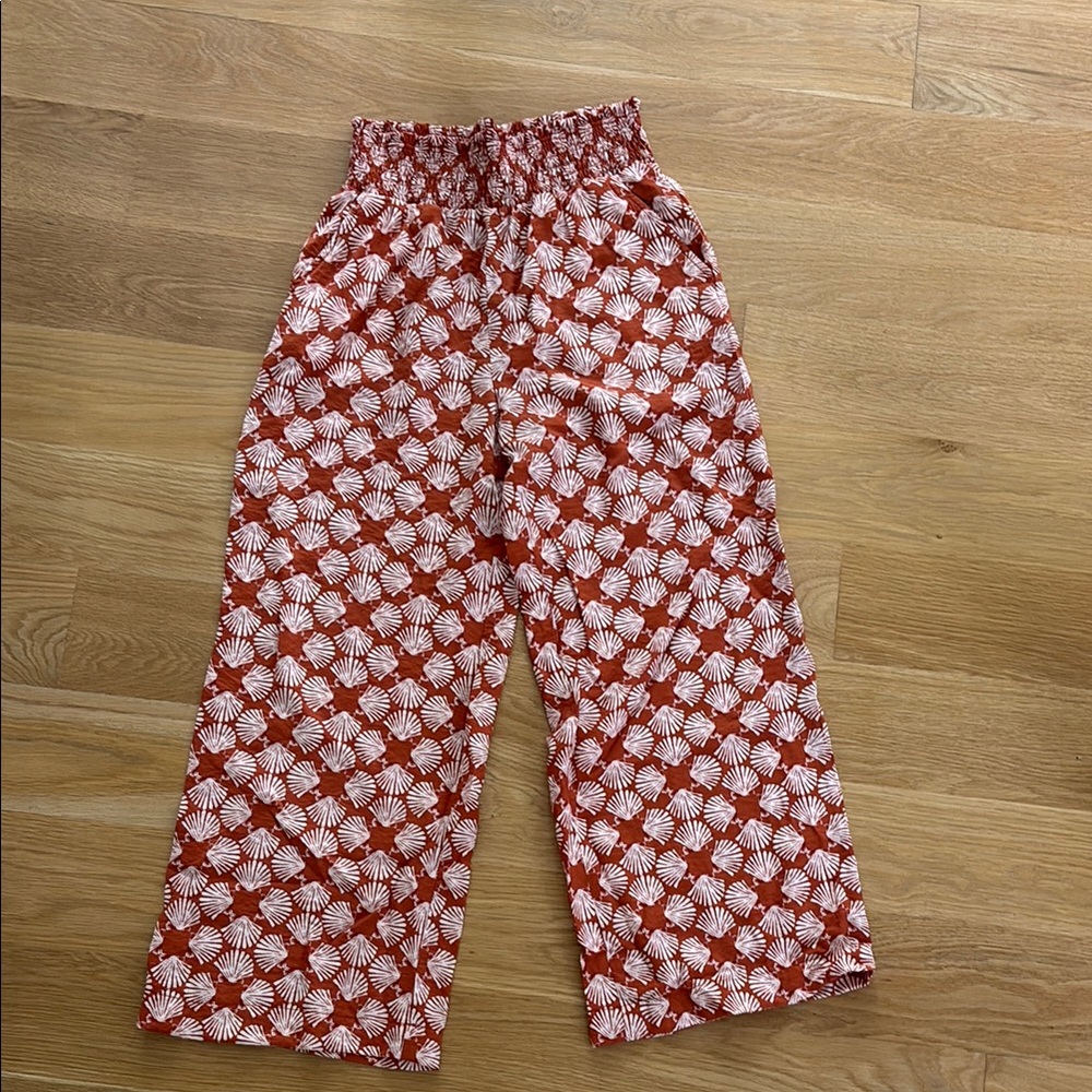 Maeve Shell Pattern Orange and White Wide Leg Pants
